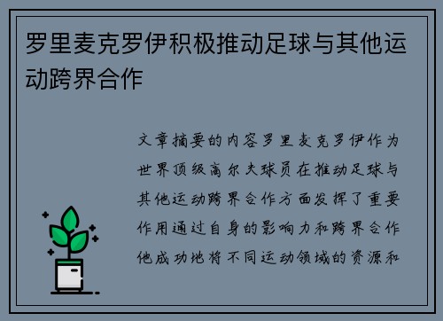 罗里麦克罗伊积极推动足球与其他运动跨界合作